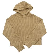Béžový žebrovaný pletený crop svetr s kapucí New Look