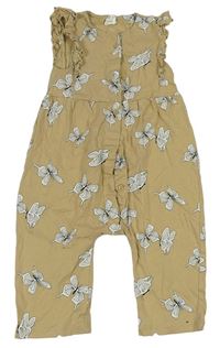 Béžový kalhotový overal s motýlky a volánky H&M