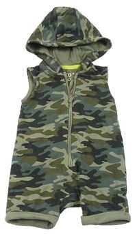 Army-khaki teplákový kraťasový overal s kapucí F&F