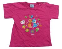 Tmavorůžové tričko s kočičkami a motýlky a ovocem a kamínky ZOE