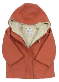 Oranžový flaušový zateplený kabát s kapucí La Redoute 