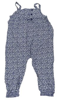 Bílo-modrý květovaný lehký kalhotový overal Jojo Maman Bebé