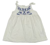 Bílé bavlněné šaty s výšivkami květů H&M