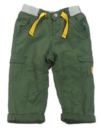Khaki šusťákové zateplené kalhoty s úpletovým pasem Ergee