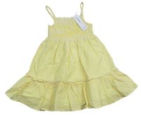 Žluto-bílé pruhované žabičkové krepové šaty George 
