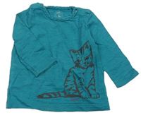 Modrozelené melírované triko s kočičkou ESPRIT