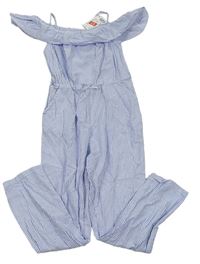 Bílo-modrý pruhovaný kalhotový lehký overal s volánkem H&M