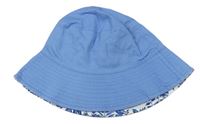 Modrý/bílý plátěný oboustranný klobouk s listy 