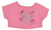 Neonově růžové crop tričko s holčičkami a nápisy George