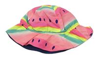 Růžový plátěný oboustranný klobouk - meloun 