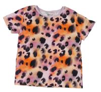 Růžovo-oranžové batikované tričko s leopardím vzorem zn. Next