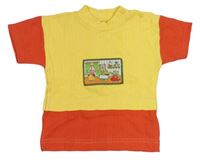 Žluto-červené žebrované tričko s obrázkem 