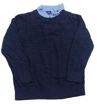 Tmavomodrý vzorovaný svetr s košilovým límcem Next 
