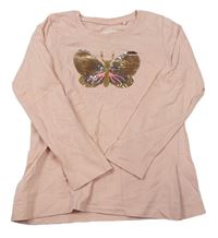 Světlerůžové triko s motýlkem z překlápěcích flitrů Topolino