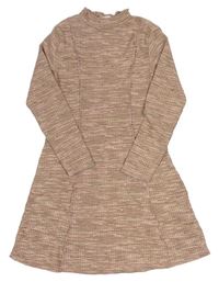 Pudrovo-tmavorůžovo-hnědé melírované žebrované úpletové šaty ZARA