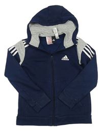 Tmavomodro-šedá propínací mikina s kapucí Adidas 