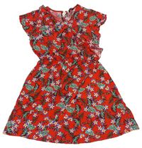 Červené květované lehké šaty s volány Primark