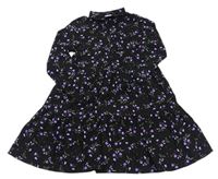 Černo-fialové květované lehké šaty s límečkem page
