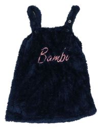 Tmavomodré chlupaté šaty s nápisem Bambi Primark