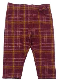 Vínovo-okrové kostkované úpletové kalhoty s mašličkou Nutmeg