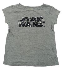 Šedé melírované třpytivé tričko s nápisem z flitrů - StarWars