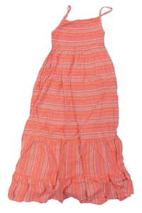 Růžovo-neonově oranžové vzorované lehké maxi šaty Yigga