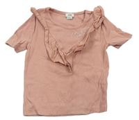 Růžové žebrované tričko s volánkem River Island 