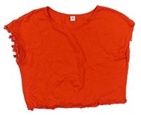 Červené crop tričko s kytičkami Tu