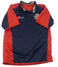 Tmavomodro-červené sportovní polo tričko s nápisy Samuraj