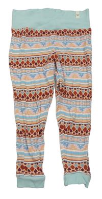Světelmodro-béžovo-hnědé vzorované pyžamové kalhoty