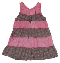 Růžovo-tmavomodro-béžové šaty s kytičkami Mexx