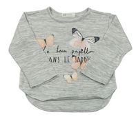 Šedé melírované úpletové triko s motýly H&M