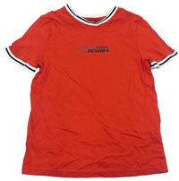 Červené triko s nápisem a proužky F&F