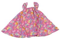 Růžové plátěné volné šaty s kytičkami zn. Mothercare