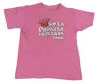 Růžové tričko s nápisy a korunkou 