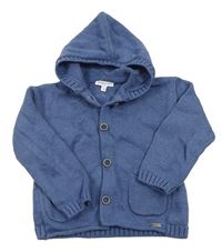 Modrý vlněný propínací svetr s kapucí 