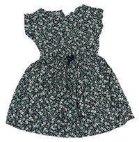 Tmavomodro-zelené květované lehké šaty H&M