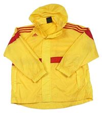 Žluto-červená šusťáková jarní bunda s pruhy a odepínací kapucí Adidas 