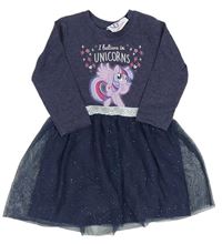 Tmavomodré melírované šaty s My Little Pony a tylem