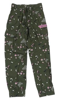 Khaki květované plátěné cuff kalhoty s motýlky Kids 