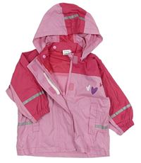Růžovo-tmavorůžová nepromokavá bunda s kapucí a srdíčky Pocopiano