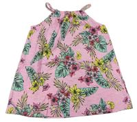 Růžové květované bavlněné šaty s listy River Island