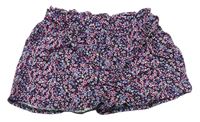 Černo-modro-růžové květované lehké kraťasy Primark