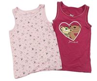 2x Malinová košilka se zvířátky + Růžová košilka s ptáčky  
