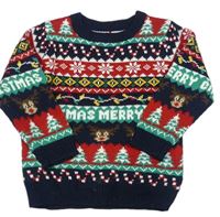 Barevný pruhovaný vánoční svetr s obrázky Matalan