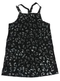 Černé riflové laclové šaty s šedým leopardím vzorem a kapsami George