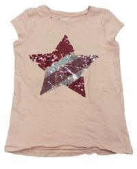 Světlerůžové tričko s hvězdičkou z překlápěcích flitrů Tu