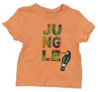 Oranžové tričko s nápisy a ptáčkem Primark