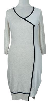 Dámské béžovo-bílé pletené šaty s pruhy Orsay 