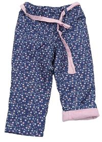 Tmavomodré šusťákové zateplené kalhoty s hvězdičkami a páskem Ergee